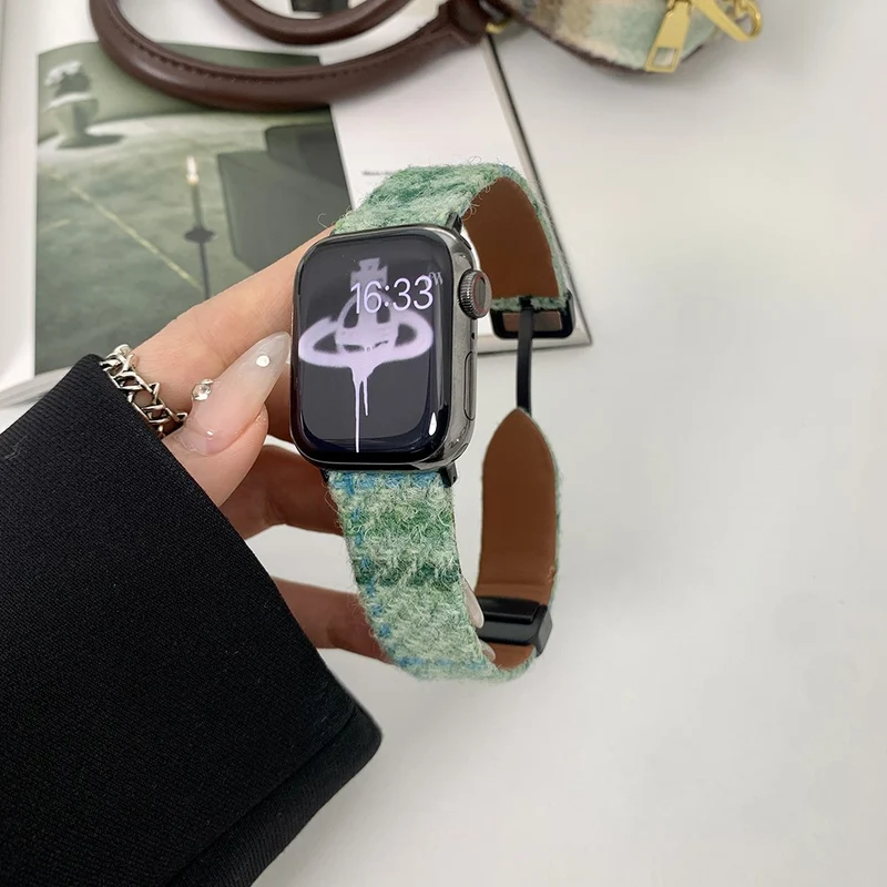 Woolen Strap Apple Watch 49mm / 45mm / 44mm / 42mm Watch Band - Coffee+Black