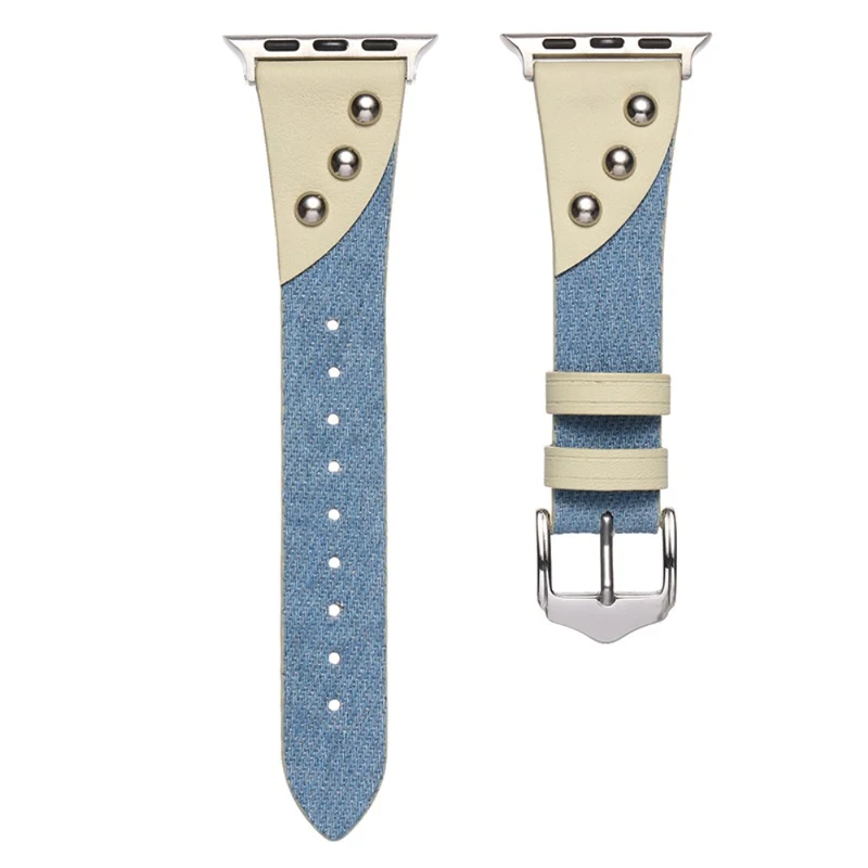 Apple Watch Series 41mm / 40mm / 38mm Denim and Vegan Leather Wrist Strap - Dark Blue+Brown