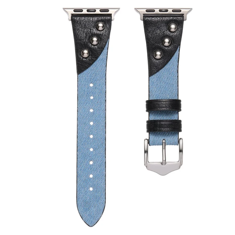 Apple Watch Series 41mm / 40mm / 38mm Denim and Vegan Leather Wrist Strap - Dark Blue+Brown