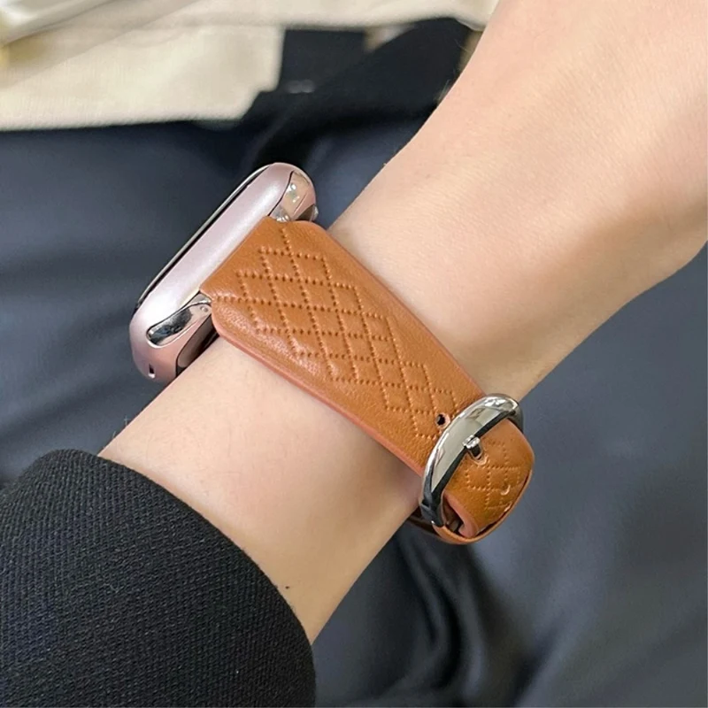Apple Watch Series 41mm / 40mm / 38mm Cowhide Leather Watch Band - Light Brown