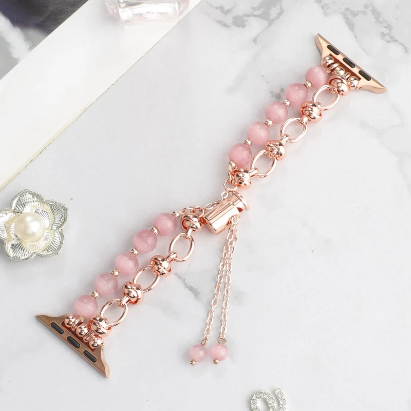 Apple Watch 49mm / 45mm / 44mm / 42mm Pearls Watch Band - Pink Pearl / Rose Gold