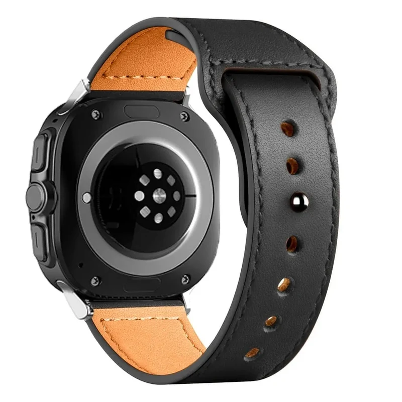 Samsung Galaxy Watch Ultra 2 Lederarmband mit Druckknopfverschluss (Schwarz)
