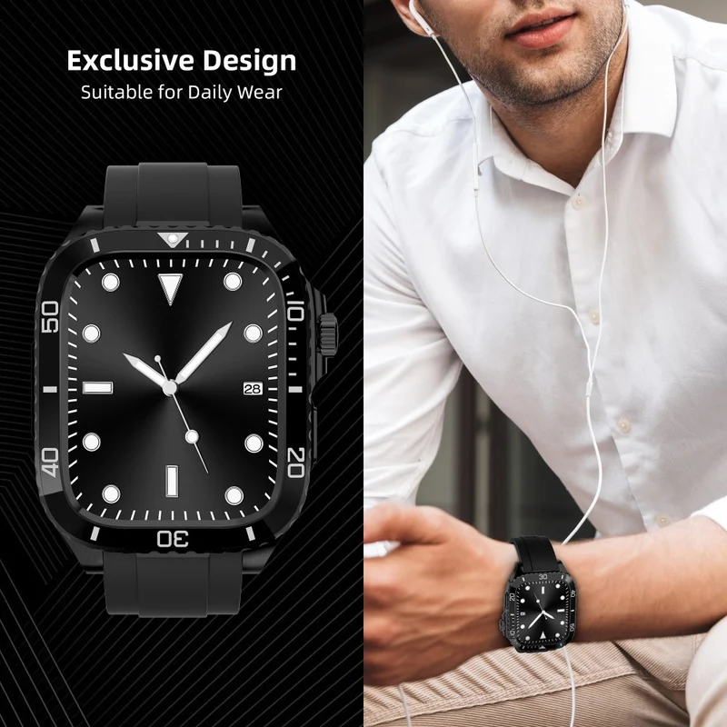 Apple Watch Series 49mm - 45mm - 44mm - 42mm Universal Scratch Resistant Strap with Stainless Steel Watch Case