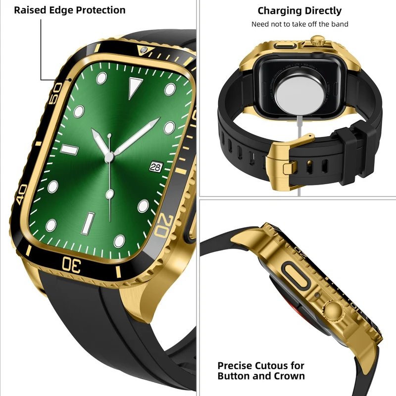 Apple Watch Series 49mm - 45mm - 44mm - 42mm Universal Scratch Resistant Strap with Stainless Steel Watch Case