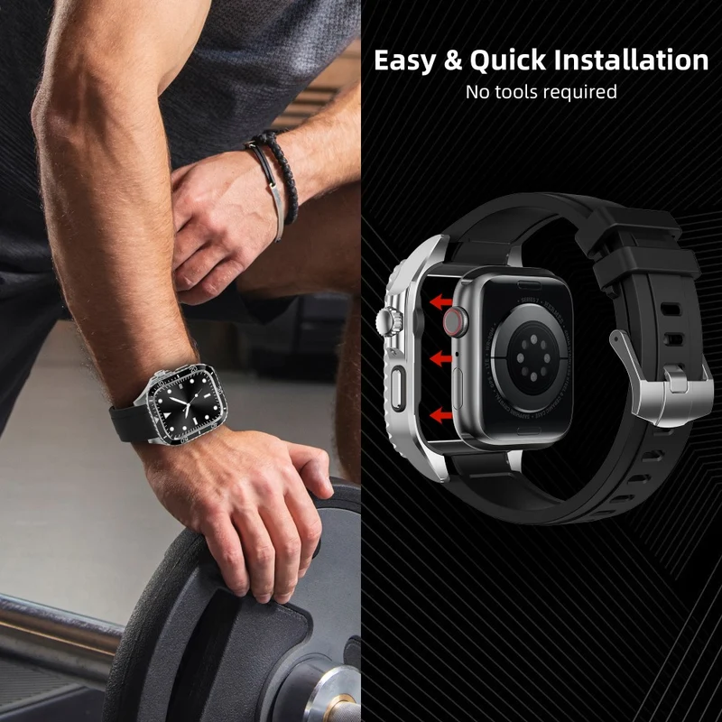 Apple Watch Series 49mm - 45mm - 44mm - 42mm Universal Scratch Resistant Strap with Stainless Steel Watch Case