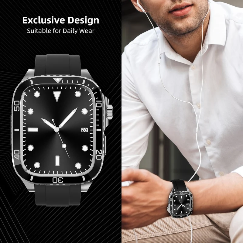 Apple Watch Series 49mm - 45mm - 44mm - 42mm Universal Scratch Resistant Strap with Stainless Steel Watch Case
