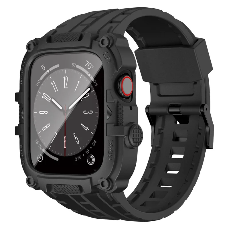 Apple Watch Series 49mm - 45mm - 44mm - 42mm Universal Scratch Resistant Watch Band with Case Built-in Tempered Glass Screen Protector