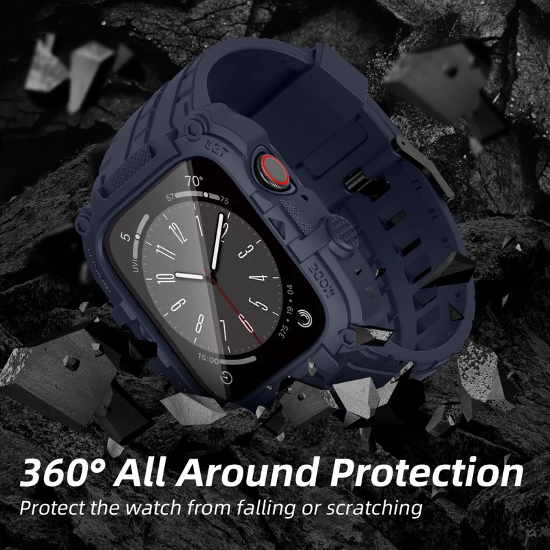 Apple Watch Series 49mm - 45mm - 44mm - 42mm Universal Scratch Resistant Watch Band with Case Built-in Tempered Glass Screen Protector