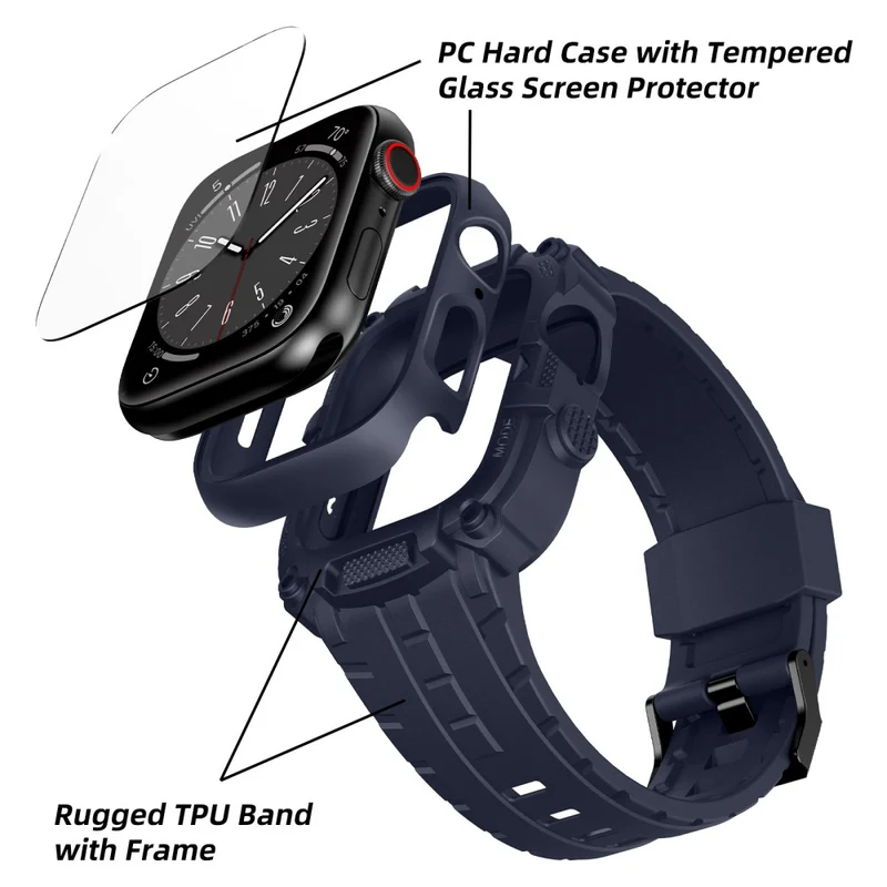 Apple Watch Series 49mm - 45mm - 44mm - 42mm Universal Scratch Resistant Watch Band with Case Built-in Tempered Glass Screen Protector