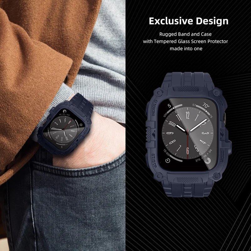 Apple Watch Series 49mm - 45mm - 44mm - 42mm Universal Scratch Resistant Watch Band with Case Built-in Tempered Glass Screen Protector