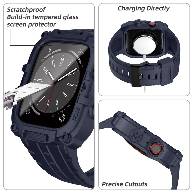 Apple Watch Series 49mm - 45mm - 44mm - 42mm Universal Scratch Resistant Watch Band with Case Built-in Tempered Glass Screen Protector