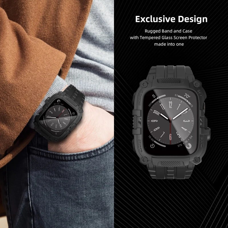 Apple Watch Series 49mm - 45mm - 44mm - 42mm Universal Scratch Resistant Watch Band with Case Built-in Tempered Glass Screen Protector