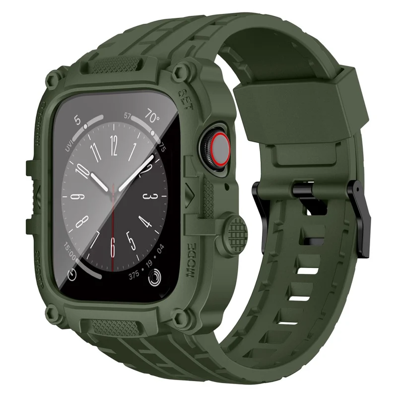 Apple Watch Series 49mm - 45mm - 44mm - 42mm Universal Scratch Resistant Watch Band with Case Built-in Tempered Glass Screen Protector
