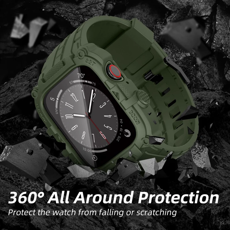 Apple Watch Series 49mm - 45mm - 44mm - 42mm Universal Scratch Resistant Watch Band with Case Built-in Tempered Glass Screen Protector