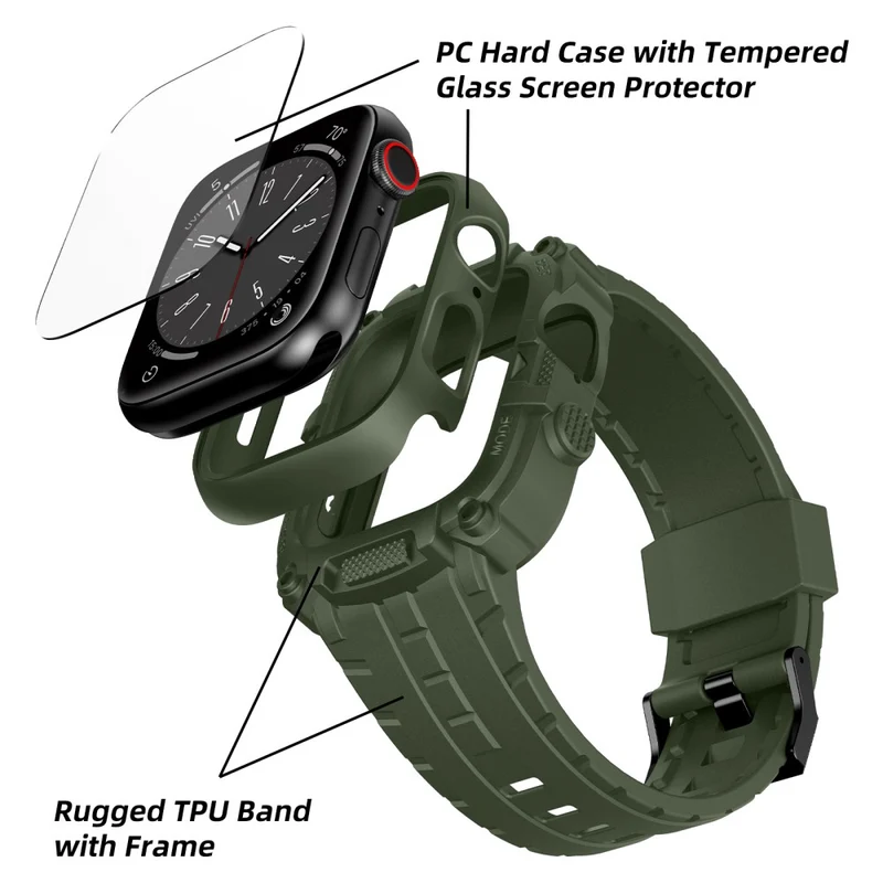Apple Watch Series 49mm - 45mm - 44mm - 42mm Universal Scratch Resistant Watch Band with Case Built-in Tempered Glass Screen Protector