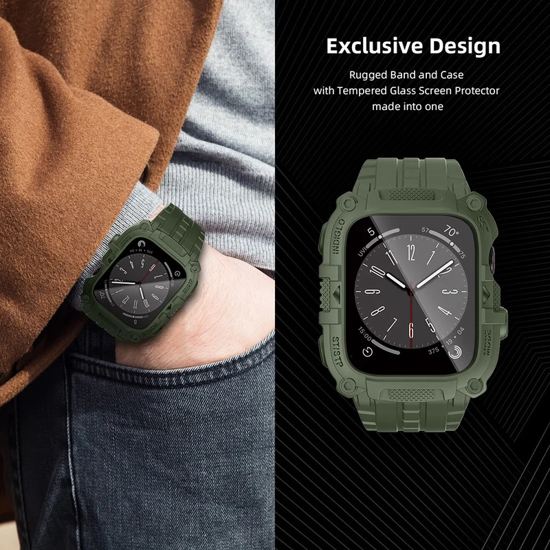Apple Watch Series 49mm - 45mm - 44mm - 42mm Universal Scratch Resistant Watch Band with Case Built-in Tempered Glass Screen Protector