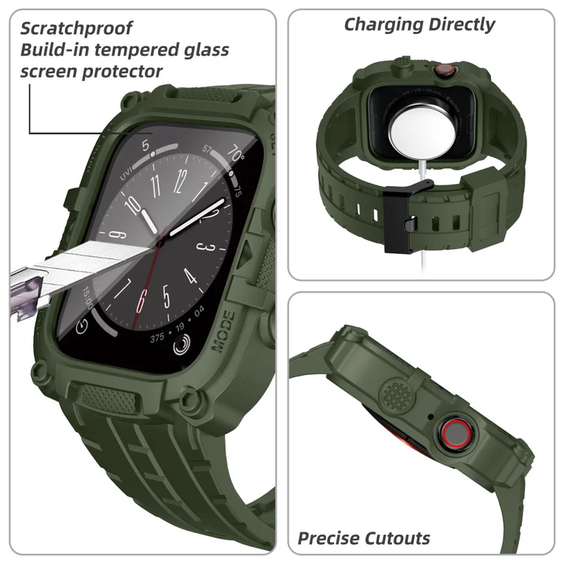 Apple Watch Series 49mm - 45mm - 44mm - 42mm Universal Scratch Resistant Watch Band with Case Built-in Tempered Glass Screen Protector
