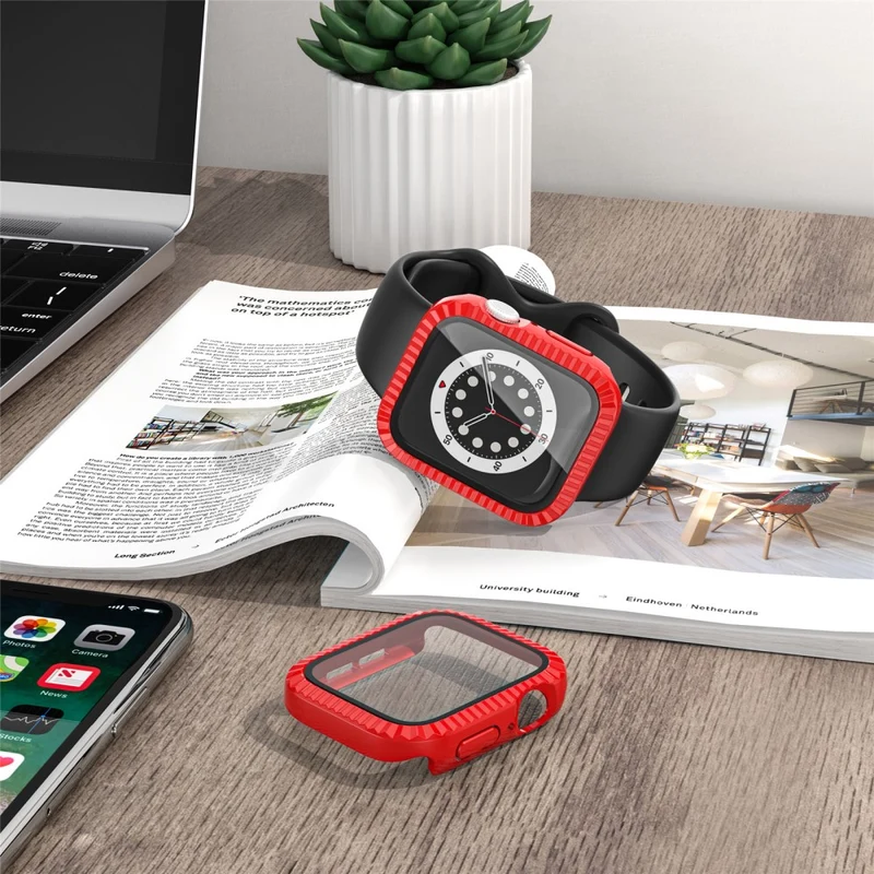 Apple Watch Series 1 / 2 / 3 38mm Textured Impact-Resistant Watch Case with Tempered Glass Screen Protector
