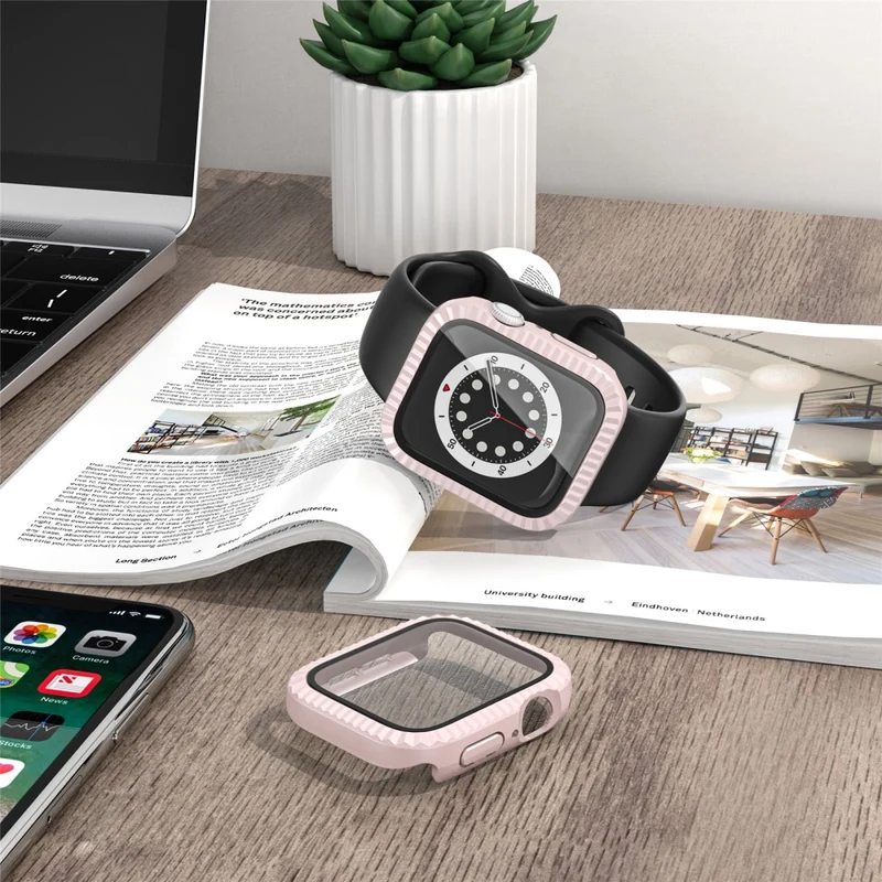 Apple Watch Series 1 / 2 / 3 38mm Textured Impact-Resistant Watch Case with Tempered Glass Screen Protector