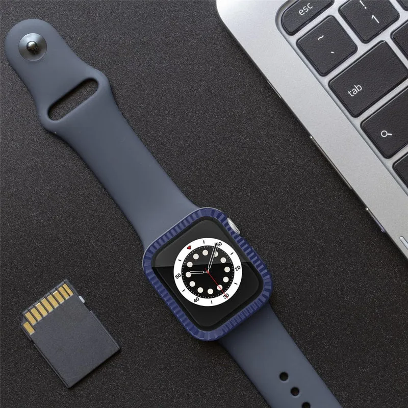 Apple Watch Series 1 / 2 / 3 38mm Textured Impact-Resistant Watch Case with Tempered Glass Screen Protector