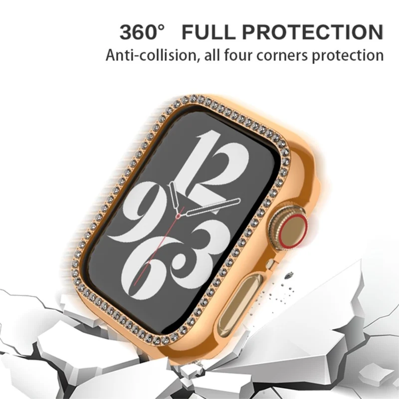Apple Watch Series 6 / 5 / 4 / SE (2022) / SE (2023) / SE 40mm Hollow Impact-Resistant Watch Case Rhinestone Frame - Rose Gold