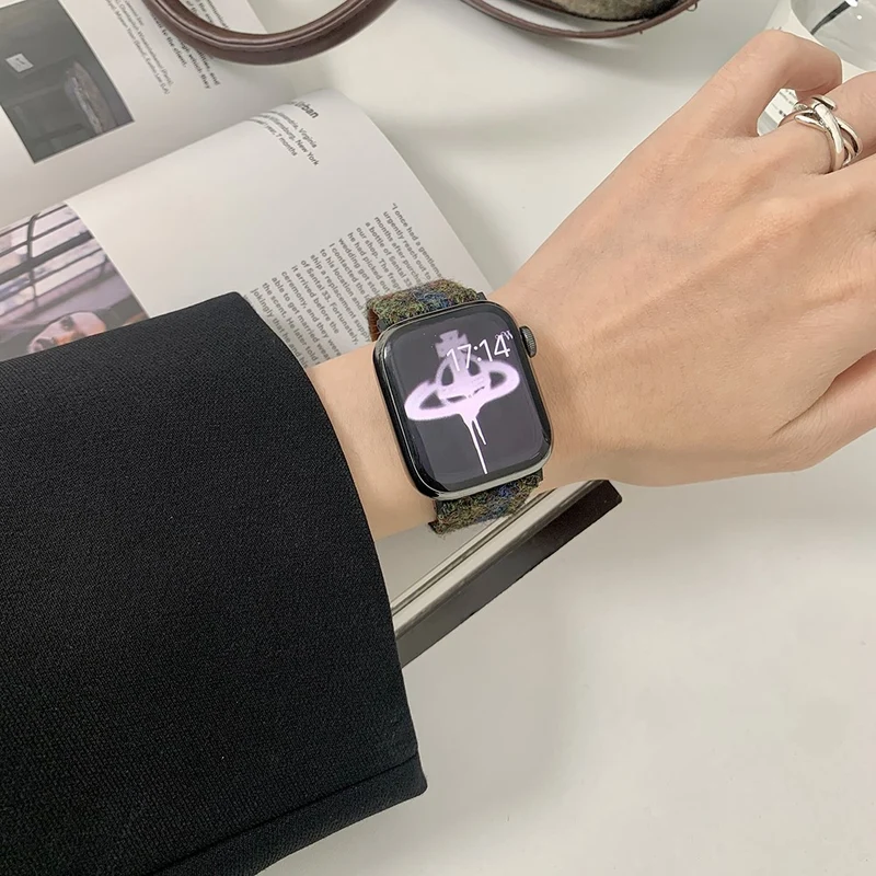 Apple Watch Series 41mm / 40mm / 38mm Magnetic Buckle Woolen Strap - Coffee+Black