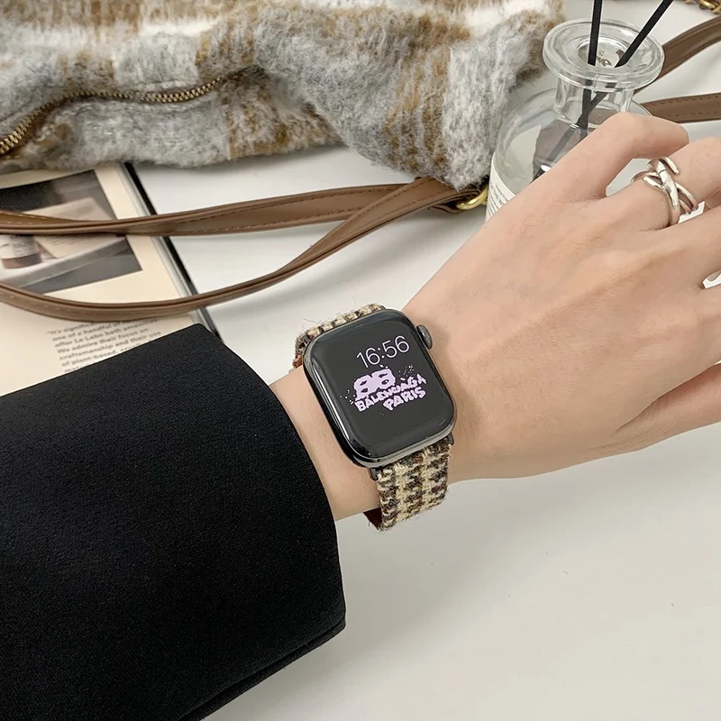 Apple Watch Series 41mm / 40mm / 38mm Magnetic Buckle Woolen Strap - Coffee+Black