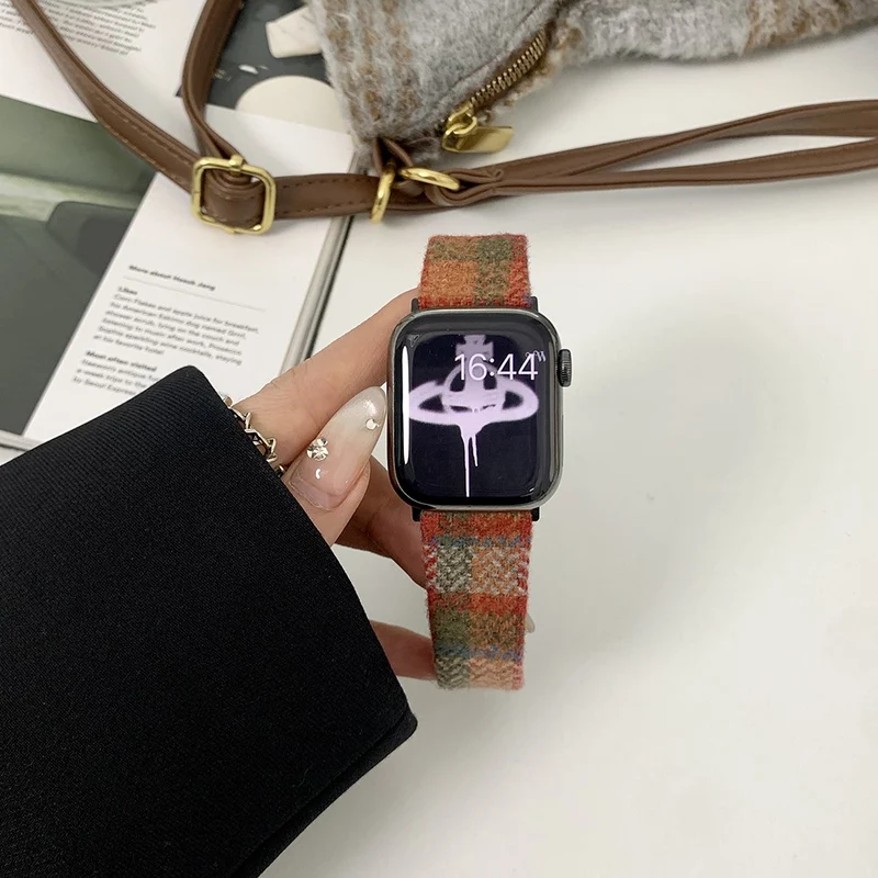 Apple Watch Series 41mm / 40mm / 38mm Magnetic Buckle Woolen Strap - Coffee+Black
