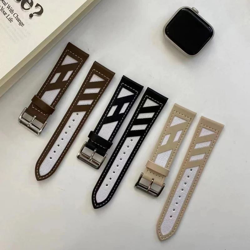Apple Watch 49mm / 45mm / 44mm / 42mm Cloth Fabric and Leather Watch Band