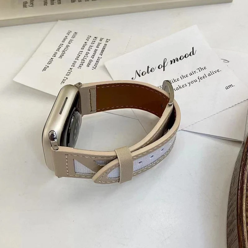 Apple Watch 49mm / 45mm / 44mm / 42mm Cloth Fabric and Leather Watch Band