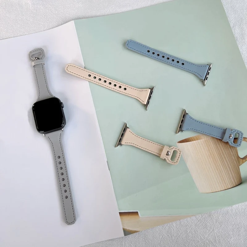 Apple Watch 49mm / 45mm / 44mm / 42mm Leather Bands Watch Strap - Apricot