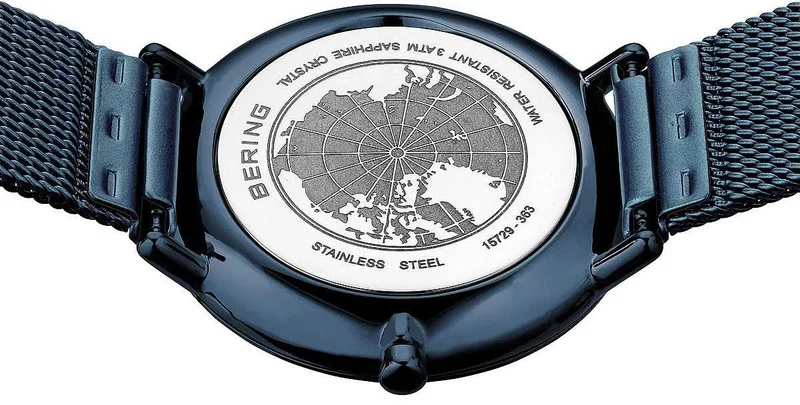Bering Ultra Slim 15729-397 Damenuhr • Kratzfestes Saphirglas • Blaues Milanaise-Band