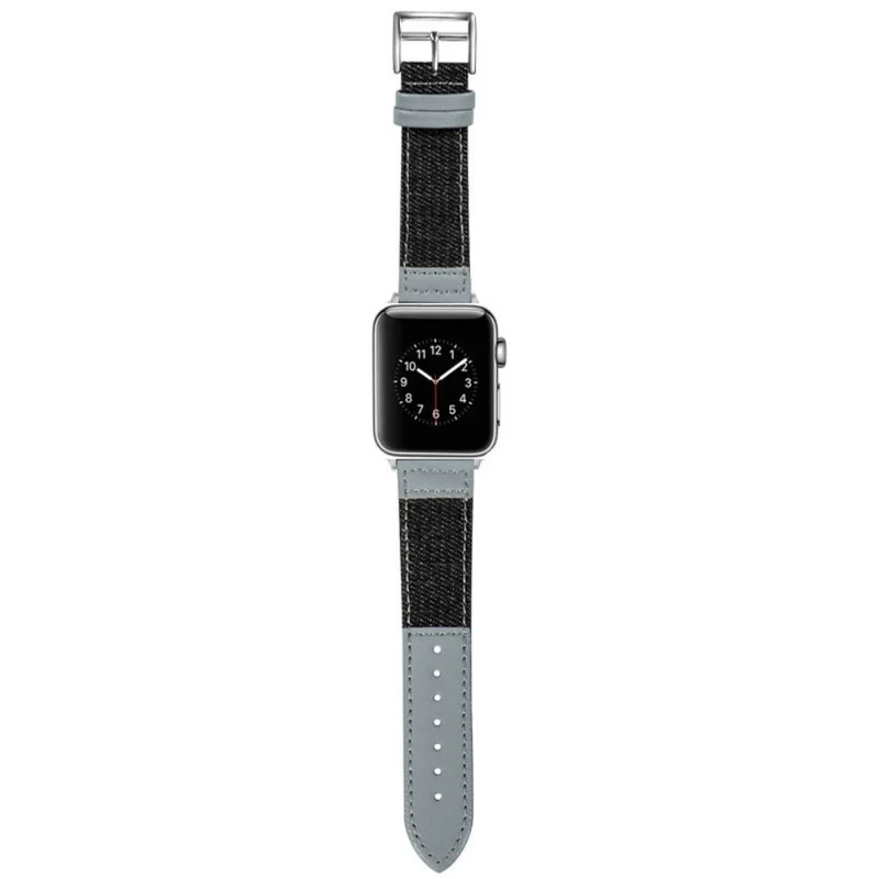 Apple Watch 49mm / 45mm / 44mm / 42mm Denim Fabric Watch Strap - Black+Grey