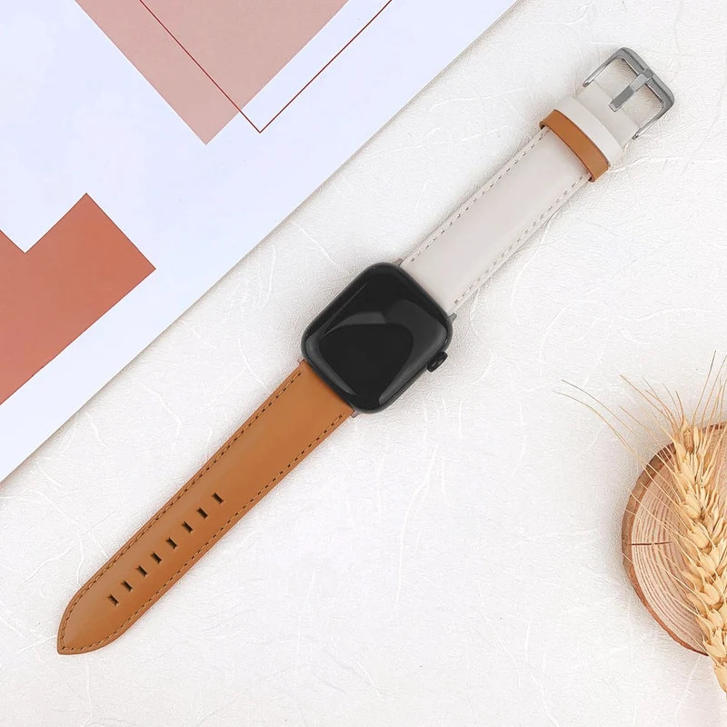 Apple Watch 49mm / 45mm / 44mm / 42mm Strap AW Cow Leather Watchband - Red / Green