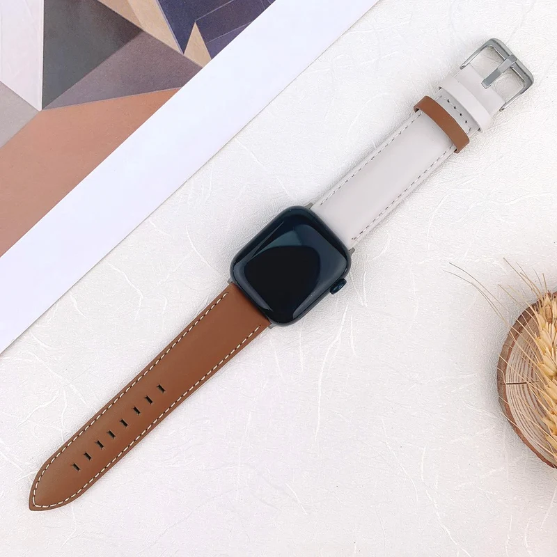 Apple Watch 49mm / 45mm / 44mm / 42mm Strap AW Cow Leather Watchband - Red / Green