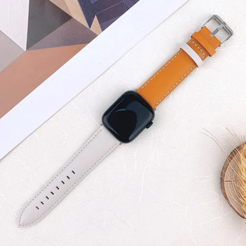 Apple Watch 49mm / 45mm / 44mm / 42mm Strap AW Cow Leather Watchband - Red / Green