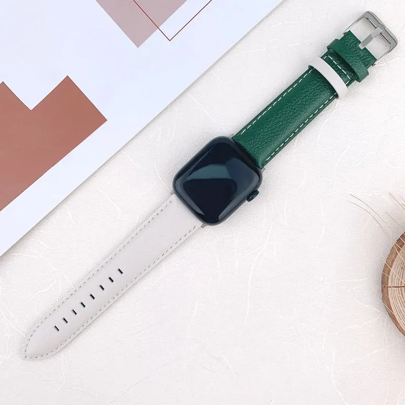 Apple Watch 49mm / 45mm / 44mm / 42mm Strap AW Cow Leather Watchband - Red / Green