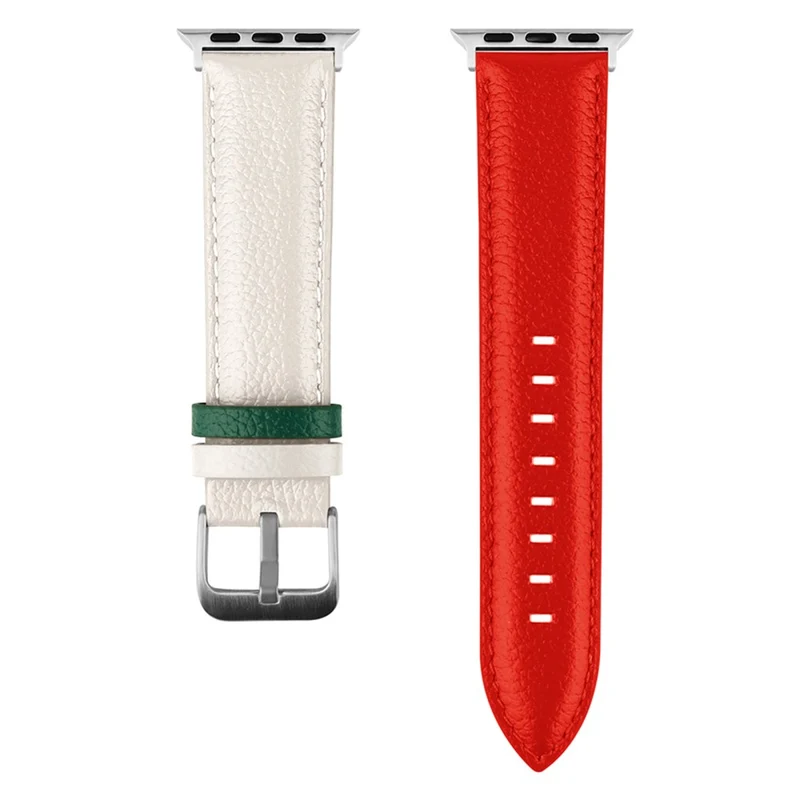Apple Watch 9 8 7 41mm / SE (2022) SE (2023) SE 6 5 4 40mm / 3 2 1 38mm Band Classic Cow Leather Strap - Red / Green