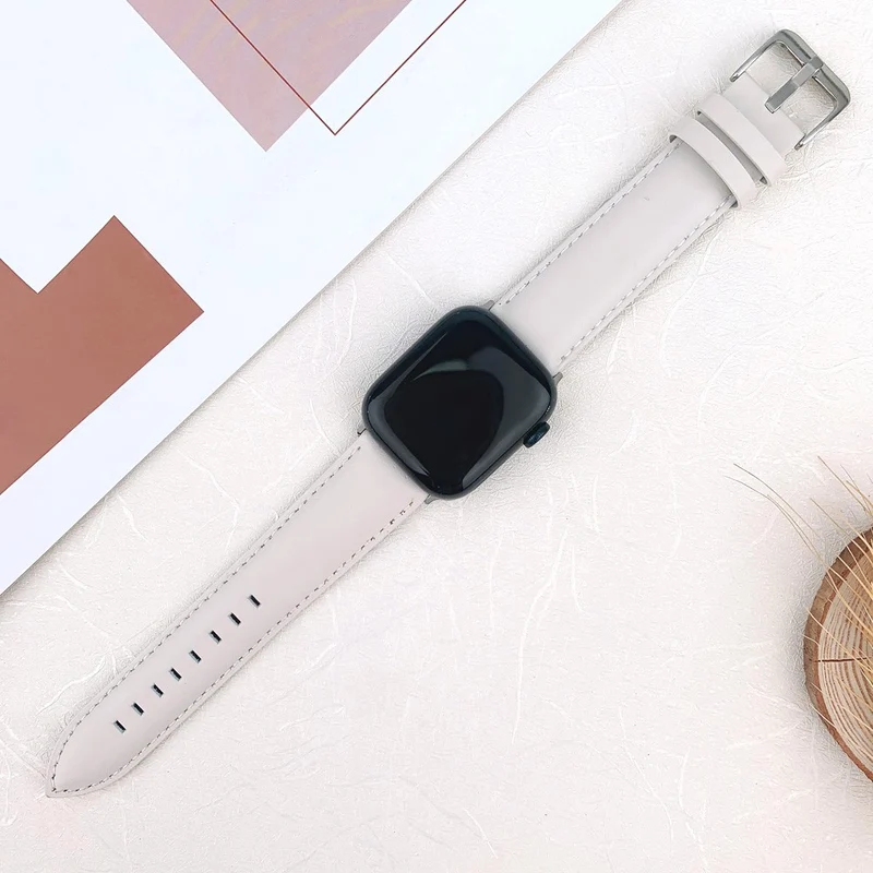 Apple Watch 9 8 7 41mm / SE (2022) SE (2023) SE 6 5 4 40mm / 3 2 1 38mm Band Classic Cow Leather Strap - Red / Green