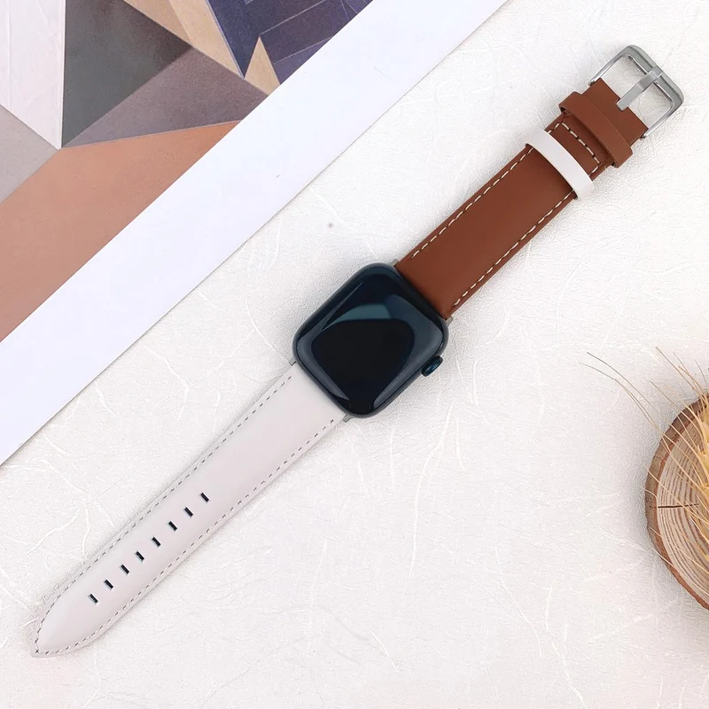 Apple Watch 9 8 7 41mm / SE (2022) SE (2023) SE 6 5 4 40mm / 3 2 1 38mm Band Classic Cow Leather Strap - Red / Green
