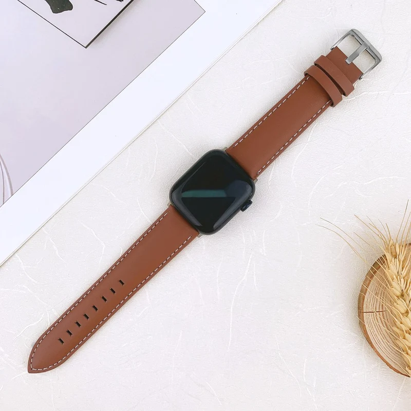 Apple Watch 9 8 7 41mm / SE (2022) SE (2023) SE 6 5 4 40mm / 3 2 1 38mm Band Classic Cow Leather Strap - Red / Green