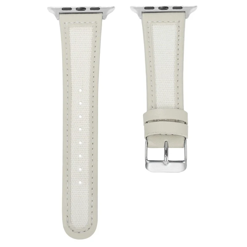 Apple Watch 49mm / 45mm / 44mm / 42mm Cow Leather and Fabric Watchband - Dark Brown / White