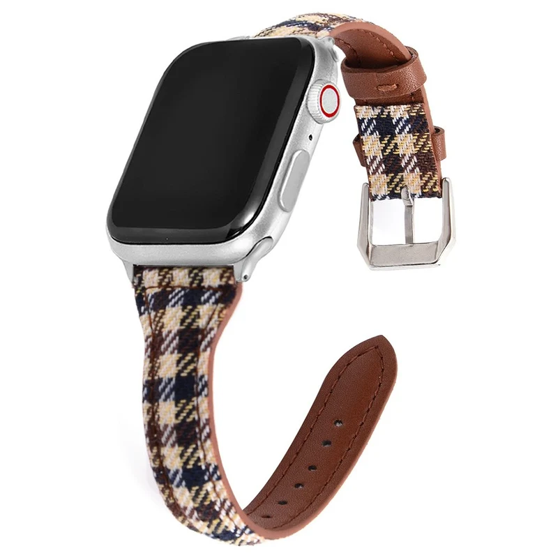 Apple Watch 49mm / 45mm / 44mm / 42mm Cow Leather and Fabric Watch Strap - Style A