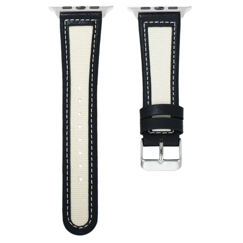Apple Watch Series 41mm / 40mm / 38mm Cow Leather and Fabric Watch Band - Dark Brown / White
