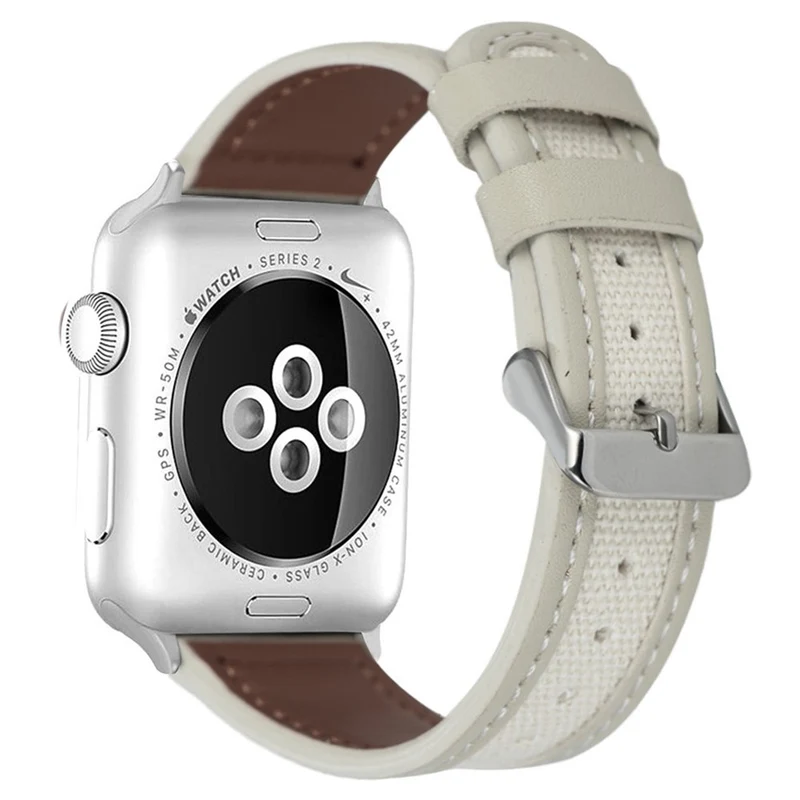 Apple Watch Series 41mm / 40mm / 38mm Cow Leather and Fabric Watch Band - Dark Brown / White