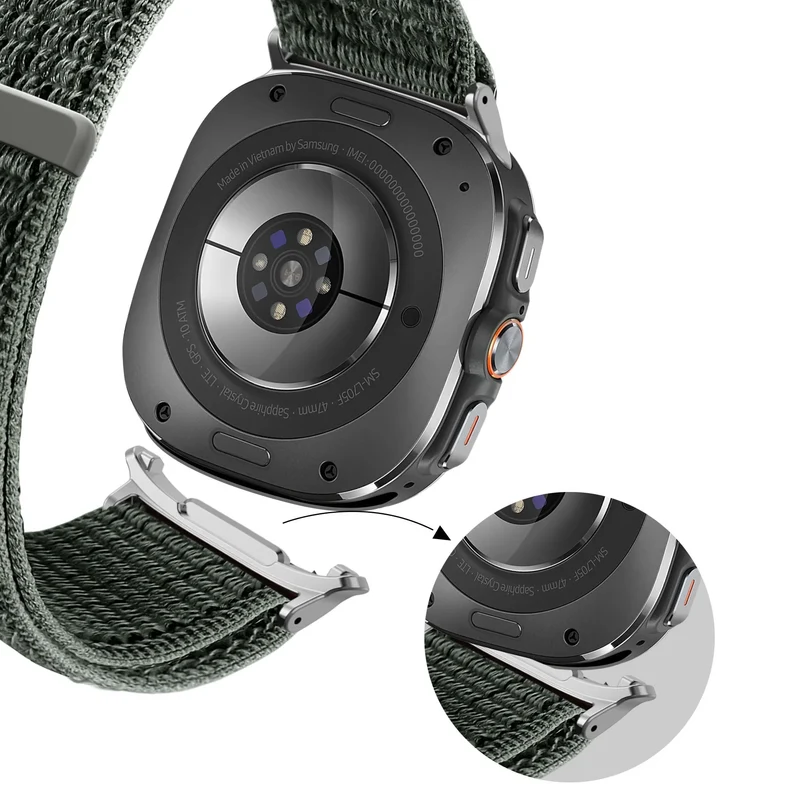 Bandz Samsung Galaxy Watch Ultra 2 Nylon Loop Armband (Grau/Grün)