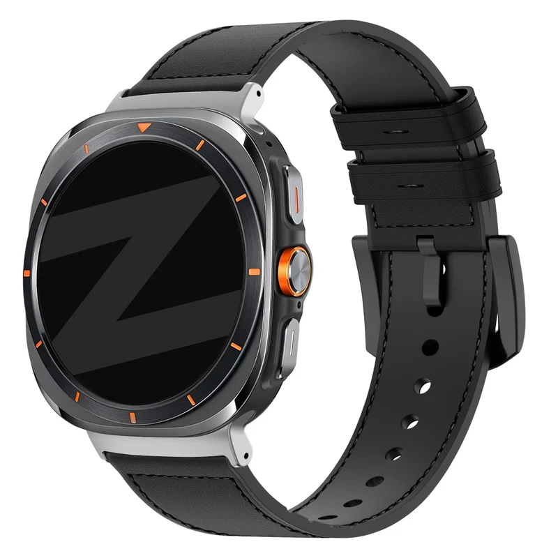 Bandz Samsung Galaxy Watch Ultra 2 Hybrid Lederarmband mit Schnalle (Schwarz)