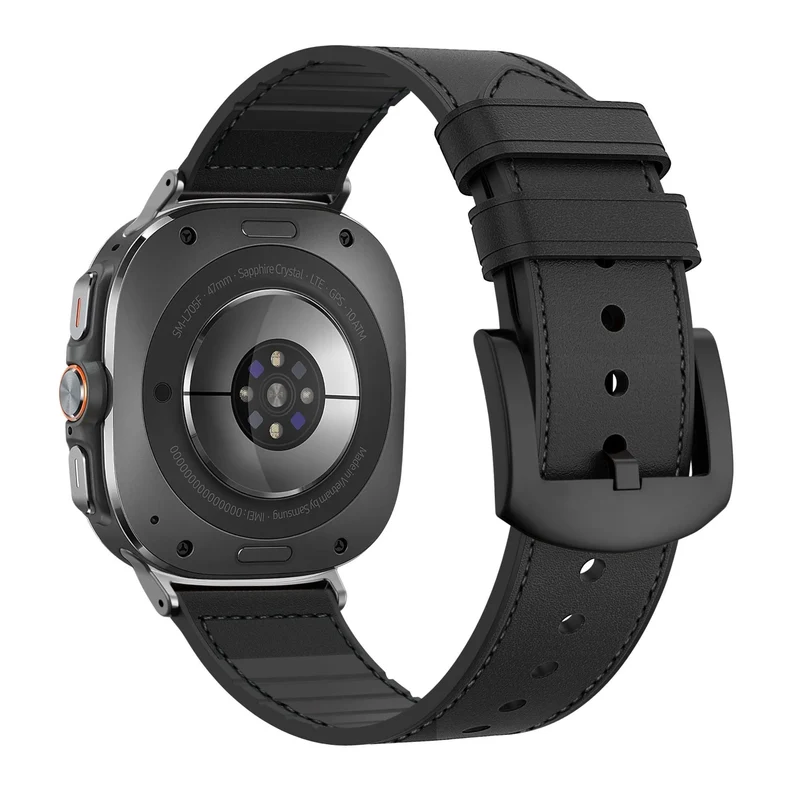 Bandz Samsung Galaxy Watch Ultra 2 Hybrid Lederarmband mit Schnalle (Schwarz)