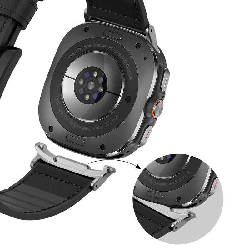 Bandz Samsung Galaxy Watch Ultra 2 Hybrid Lederarmband mit Schnalle (Schwarz)