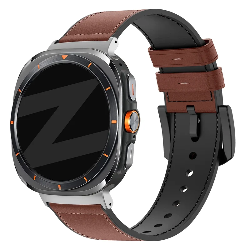 Bandz Samsung Galaxy Watch Ultra 2 Hybrid Lederarmband mit Schnalle (Braun)
